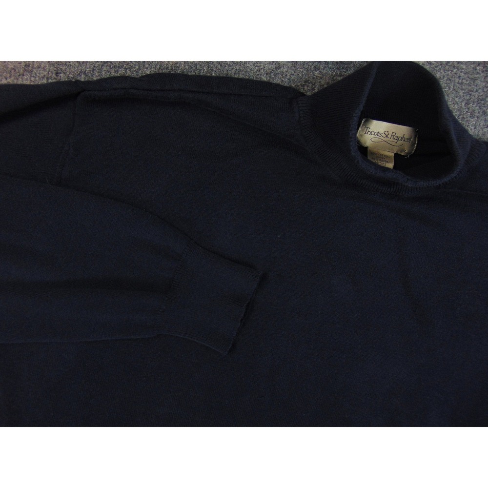Tricots St Raphael Sweater Mens Large Navy Blue Mock Neck‎ Pullover Cotton Rayon